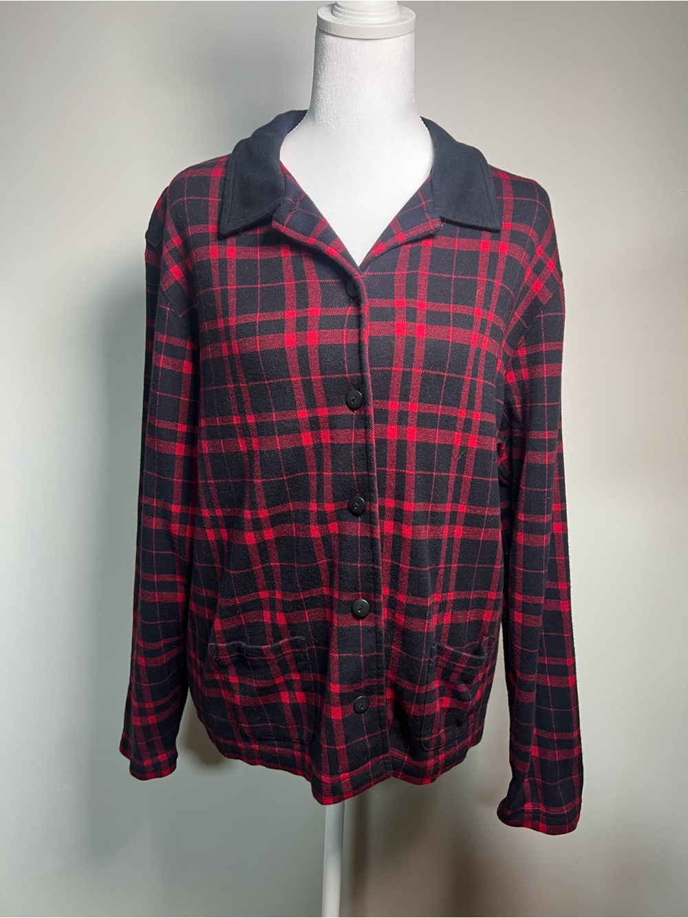 Bechamel Red & Black Plaid Button Jacket